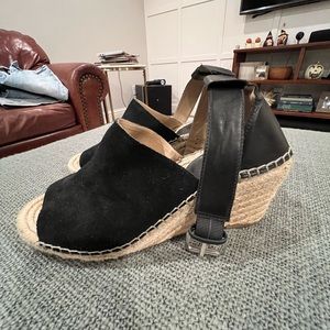 Black and tan high heel sandals